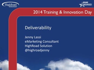 Deliverability
Jenny Lassi
eMarketing Consultant
HighRoad Solution
@highroadjenny
 