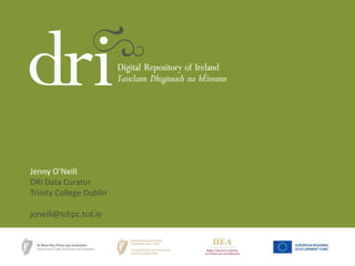 Jenny O’Neill
DRI Data Curator
Trinity College Dublin
joneill@tchpc.tcd.ie
 