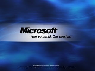 © 2005 Microsoft Corporation. All rights reserved. This presentation is for informational purposes only. Microsoft makes no warranties, express or implied, in this summary. 
