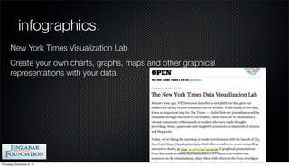 infographics.
      New York Times Visualization Lab
      Create your own charts, graphs, maps and other graphical
      representations with your data.




Thursday, December 6, 12
 