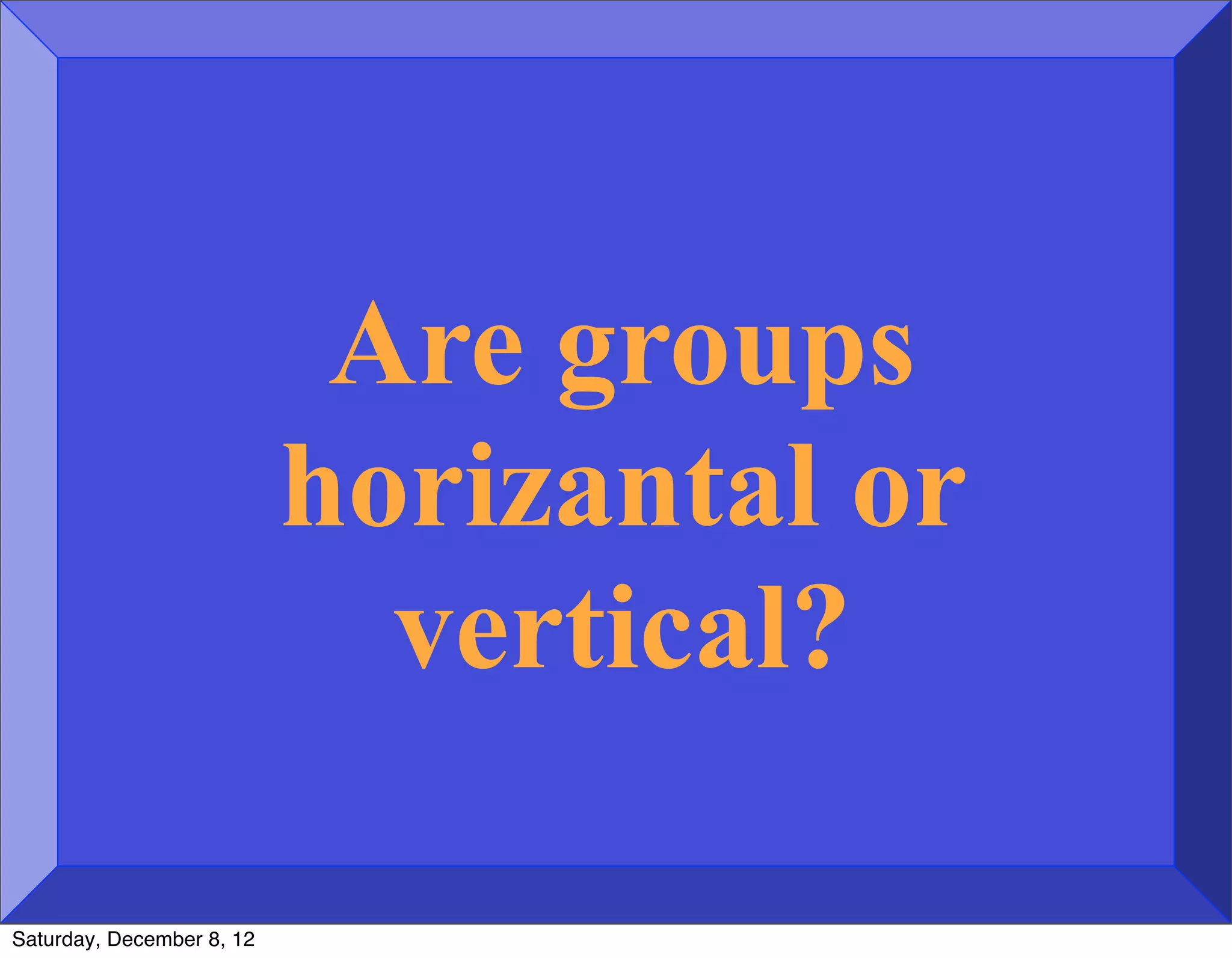 Are groups
                           horizantal or
                             vertical?

Saturday, December 8, 12
 