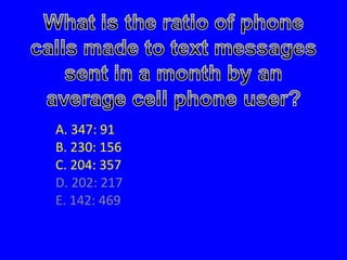A. 347: 91 B. 230: 156 C. 204: 357 D. 202: 217 E. 142: 469 