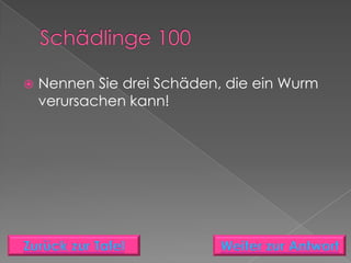    Nennen Sie drei Schäden, die ein Wurm
    verursachen kann!
 