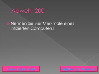    Nennen Sie vier Merkmale eines
    infizierten Computers!
 