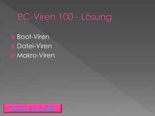  Boot-Viren
 Datei-Viren
 Makro-Viren
 