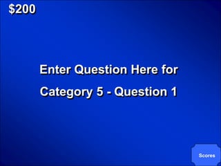© Mark E. Damon - All Rights Reserved

   $200



                    Enter Question Here for
                    Category 5 - Question 1




                                              Scores
 