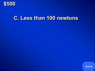 © Mark E. Damon - All Rights Reserved

   $500

                C. Less than 100 newtons




                                           Scores
 