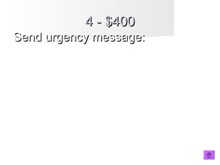 4 - $4004 - $400
Send urgency message:Send urgency message:
Vessel 1: Edward McDonnell FRQ8
lost the anchor and needs tug
assistance.
Position 40° 02.9'N 29° 13.2'E.
Vessel 2: Velocity Q01C.
 