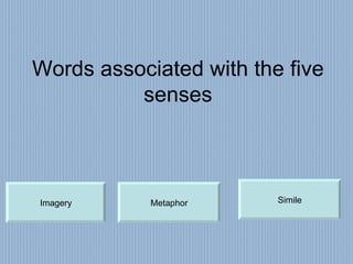 Words associated with the five senses Imagery Metaphor Simile 