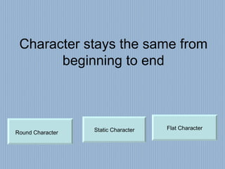 Character stays the same from beginning to end Static Character Flat Character Round Character 