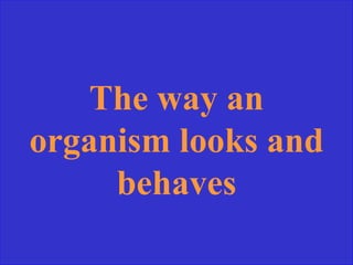 The way an
organism looks and
behaves
 