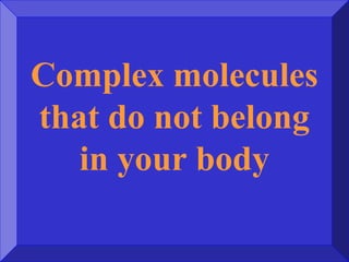Complex molecules
that do not belong
in your body
 
