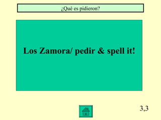 3,3 Los Zamora/ pedir & spell it! ¿Qué es pidieron?