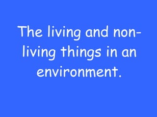 The living and non-living things in an environment. 