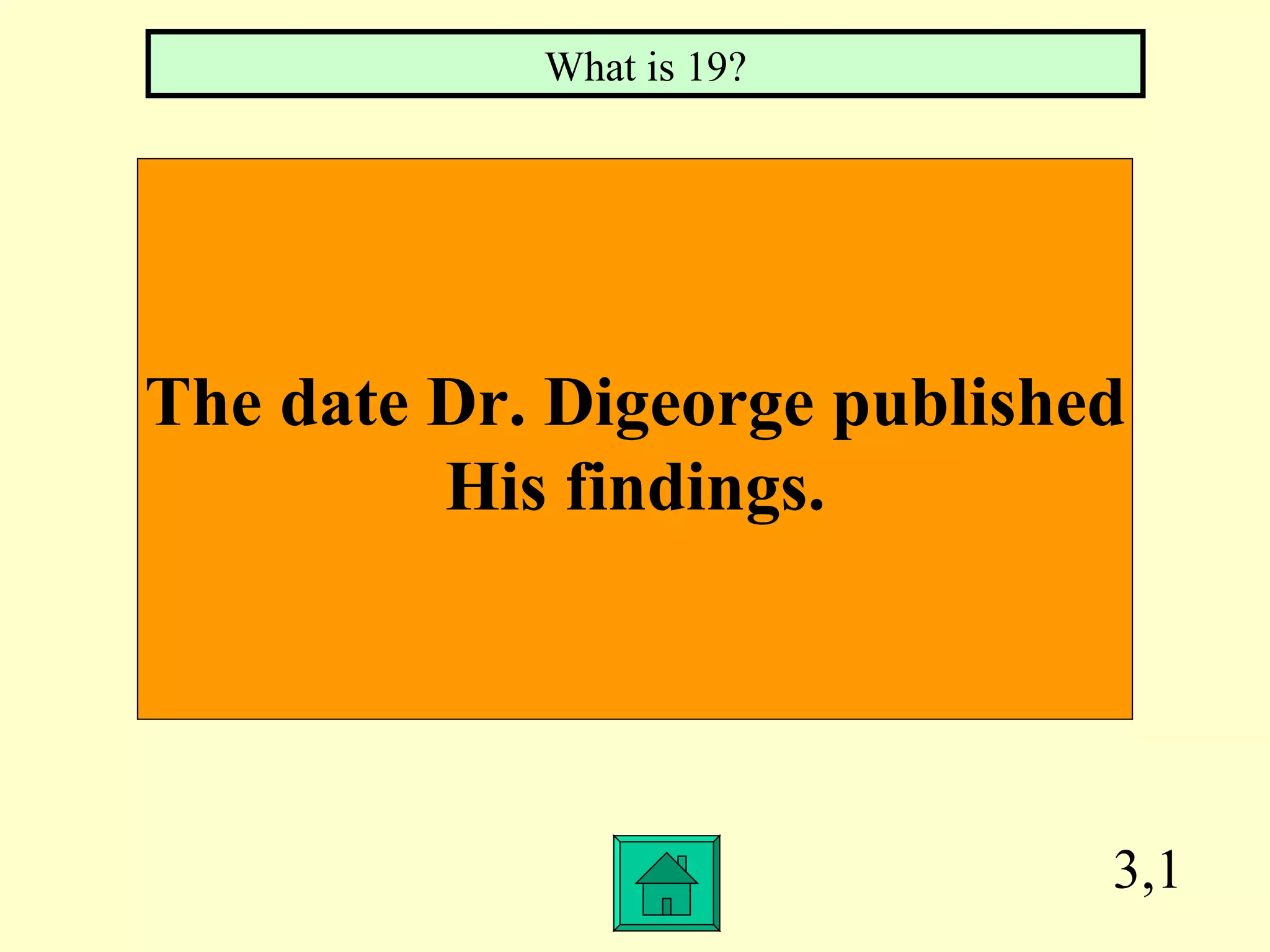 3,1 The date Dr. Digeorge published His findings. What is 19?