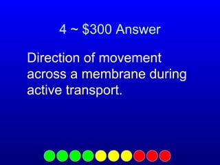 4 ~ $300 Answer
Direction of movement
across a membrane during
active transport.

 