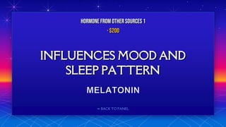 ⬅ BACK TO PANEL
INFLUENCES MOOD AND
SLEEP PATTERN
HORMONE FROM OTHERSOURCES 1
· $200
 