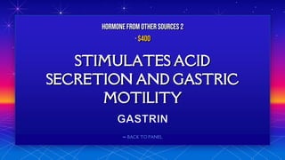 ⬅ BACK TO PANEL
STIMULATES ACID
SECRETION AND GASTRIC
MOTILITY
HORMONE FROM OTHERSOURCES 2
· $400
 