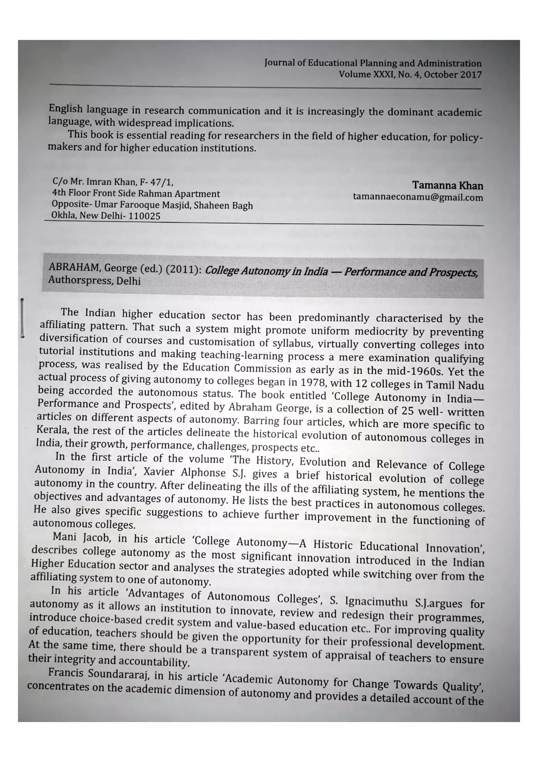 Journal of Educational Planning and Administration (JEPA), Book Review ...