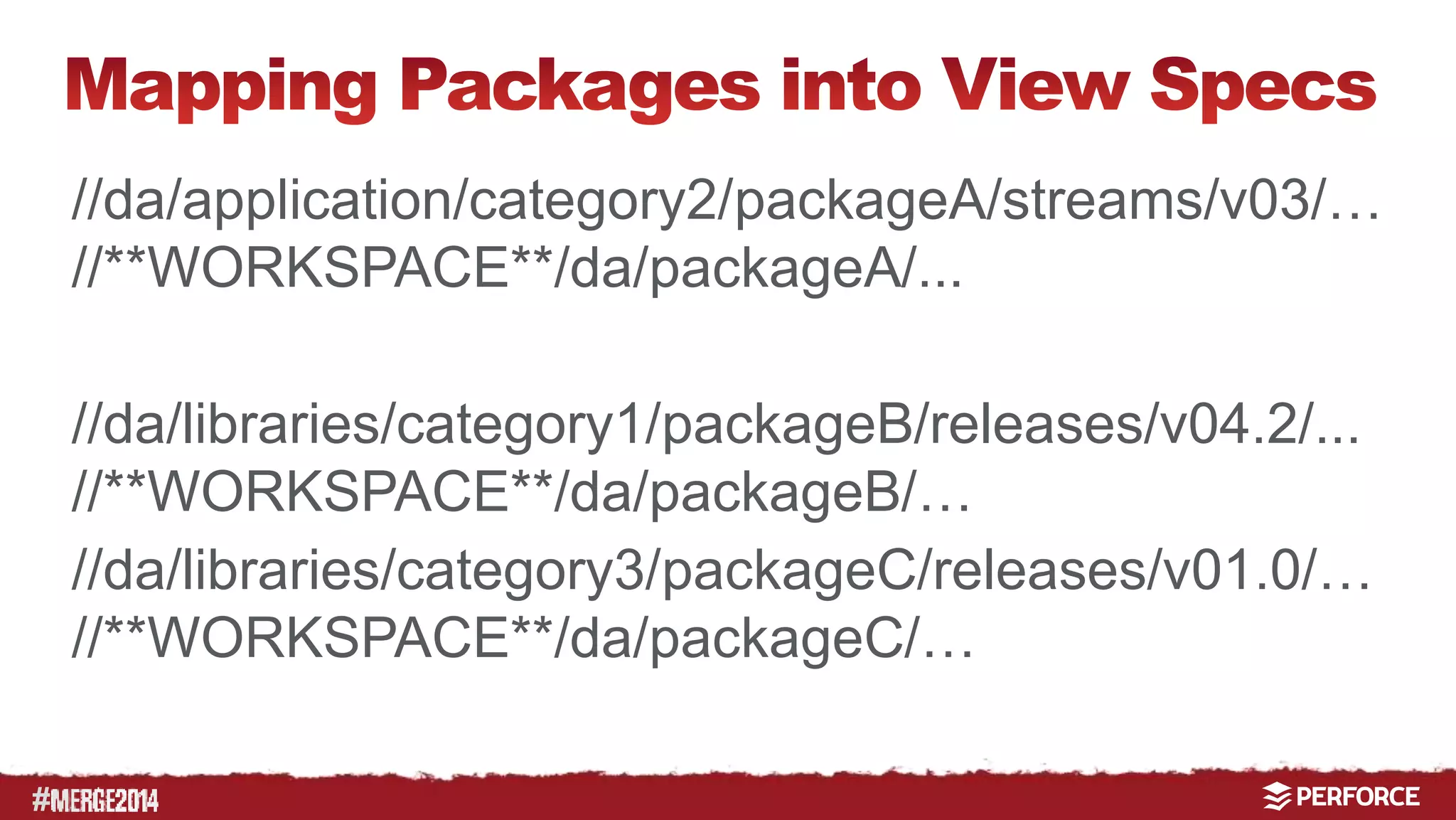 # 
//da/application/category2/packageA/streams/v03/… 
//**WORKSPACE**/da/packageA/... 
//da/libraries/category1/packageB/releases/v04.2/... 
//**WORKSPACE**/da/packageB/… 
//da/libraries/category3/packageC/releases/v01.0/… 
//**WORKSPACE**/da/packageC/… 
 