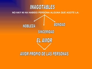 INAGOTABLES NOBLEZA SINCERIDAD BONDAD EL AMOR NO HAY NI HA HABIDO PERSONA ALGUNA QUE AGOTE LA: AMOR PROPIO DE LAS PERSONAS 