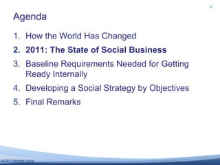Agenda12How the World Has Changed2011: The State of Social BusinessBaseline Requirements Needed for Getting Ready InternallyDeveloping a Social Strategy by ObjectivesFinal Remarks