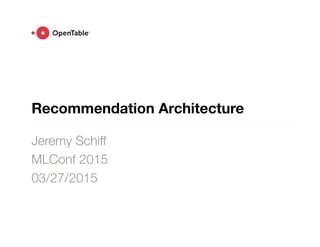 Recommendation Architecture
Jeremy Schiff
MLConf 2015
03/27/2015


 