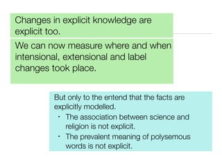 Changes in explicit knowledge are
explicit too.
But only to the entend that the facts are
explicitly modelled.
• The assoc...