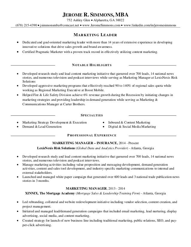 jerome simmons resume marketing leader