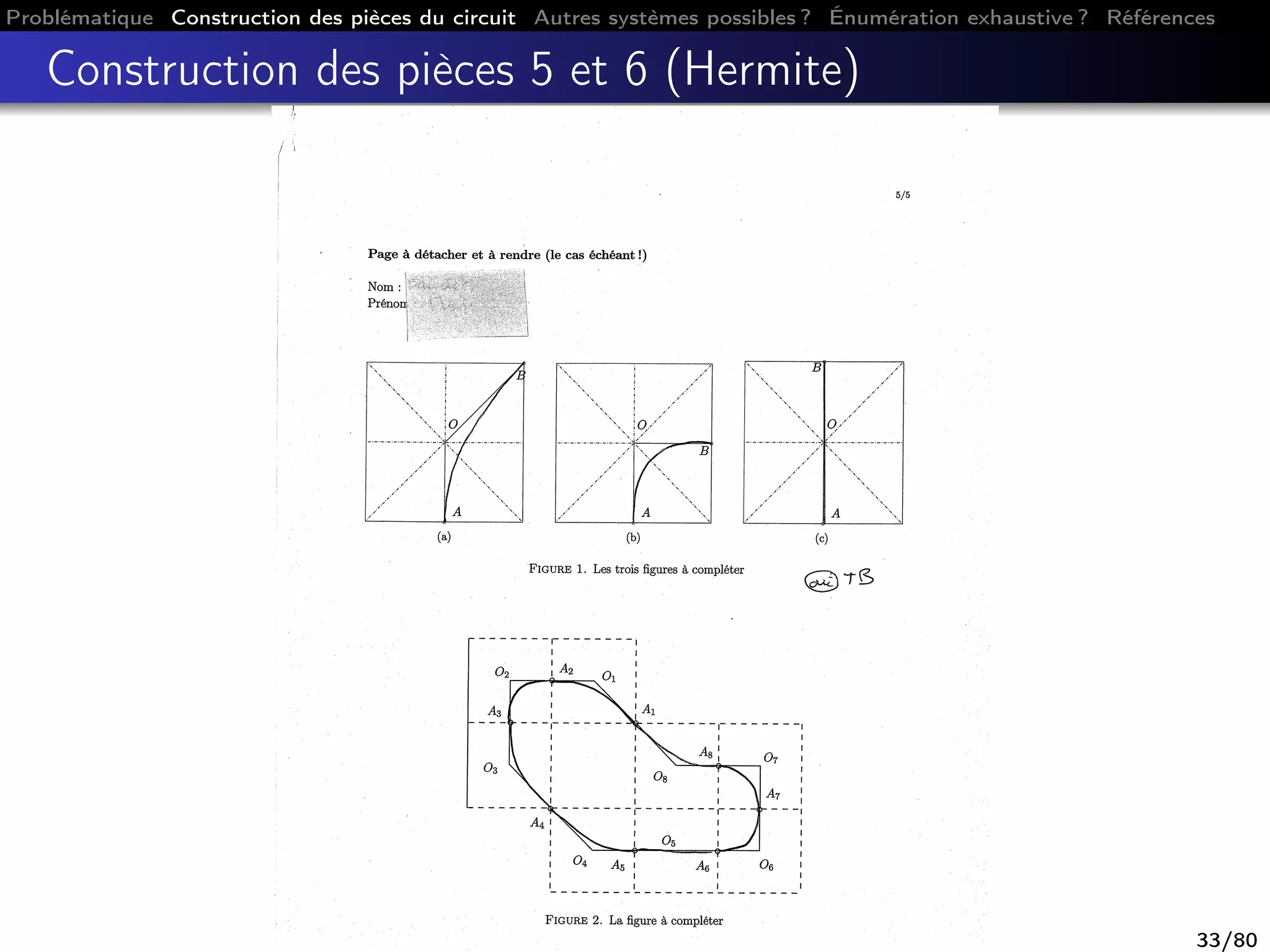 Problématique Construction des pièces du circuit Autres systèmes possibles ? Énumération exhaustive ? Références
Construction des pièces 5 et 6 (Hermite)
33/80
 