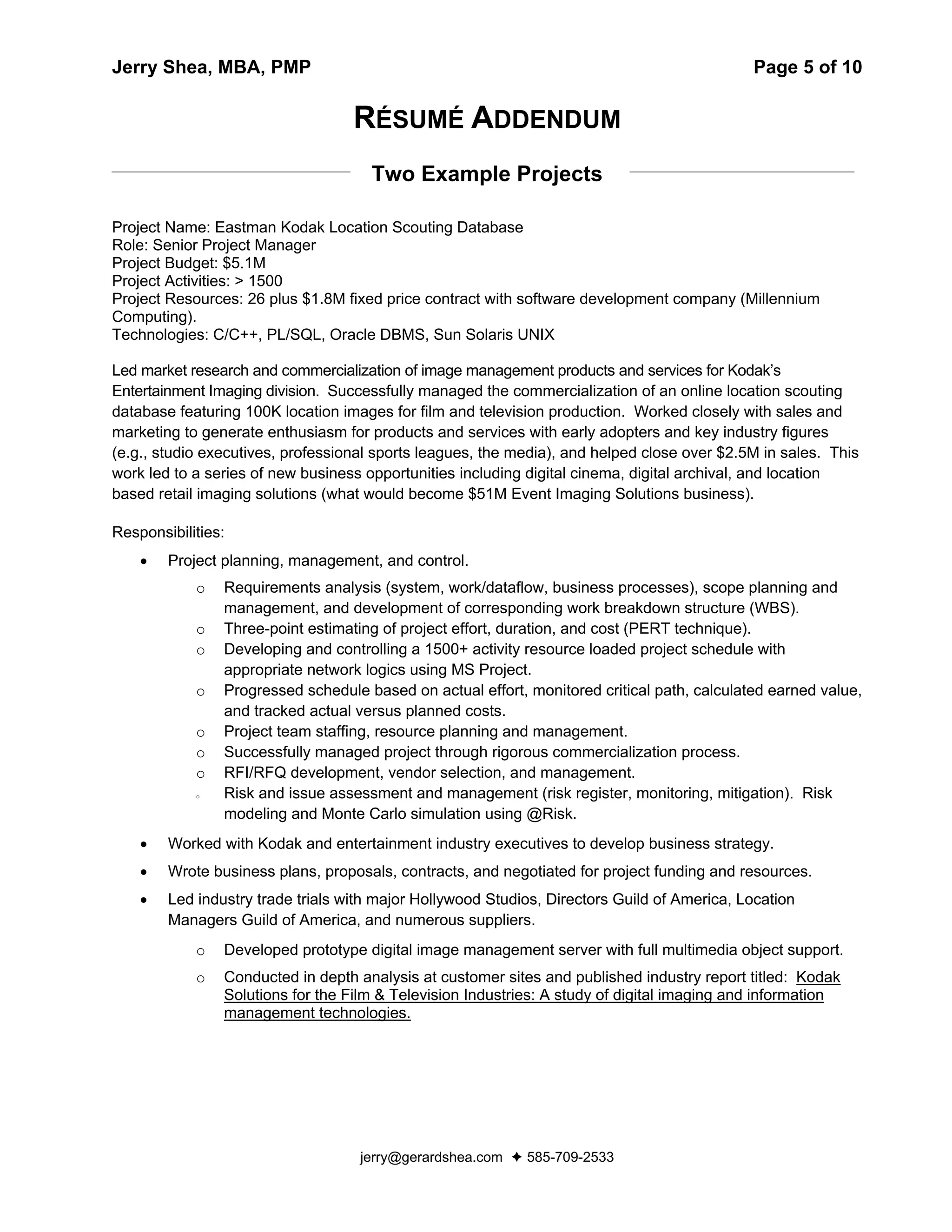 Jerry  Shea Resume And Addendum 5 2 09