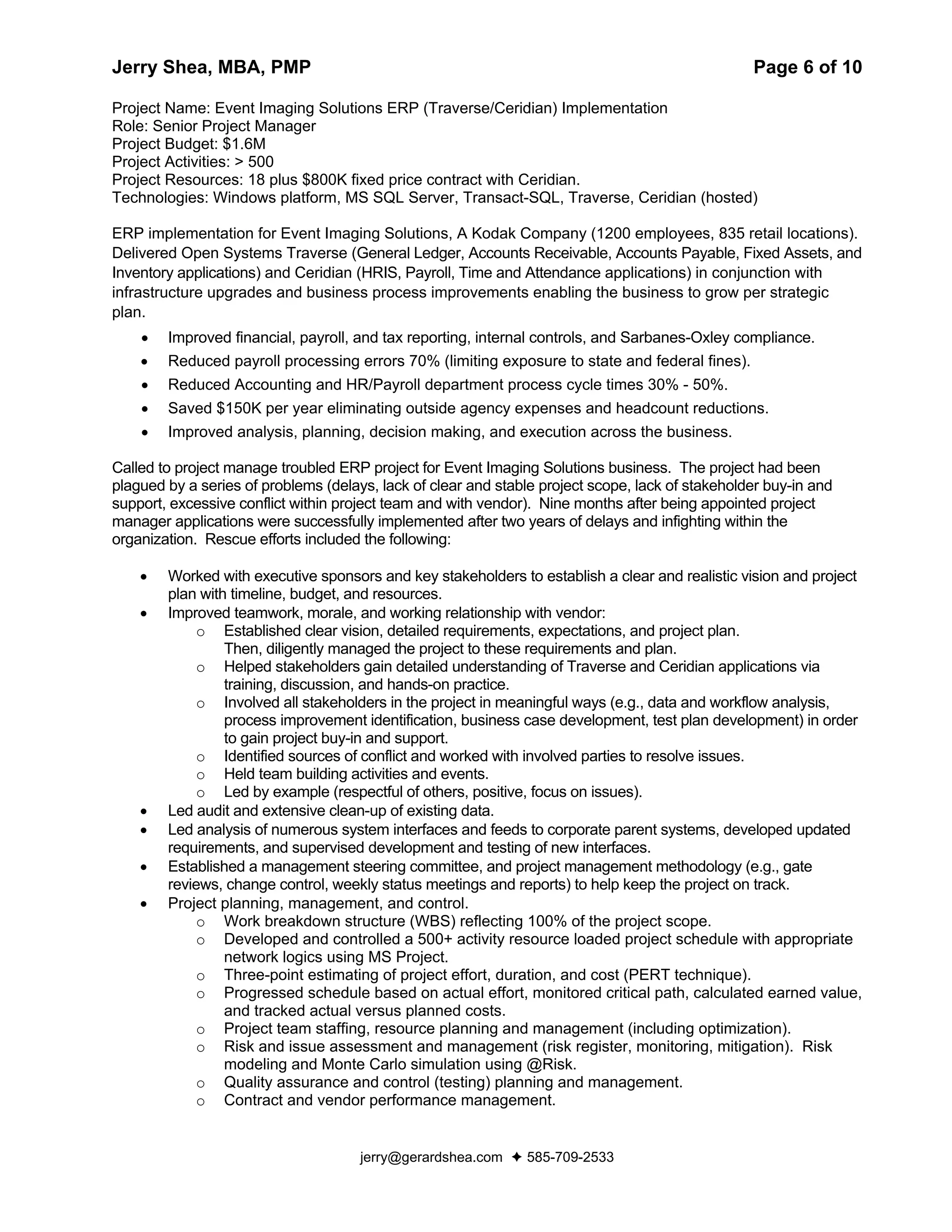 Jerry  Shea Resume And Addendum 5 2 09