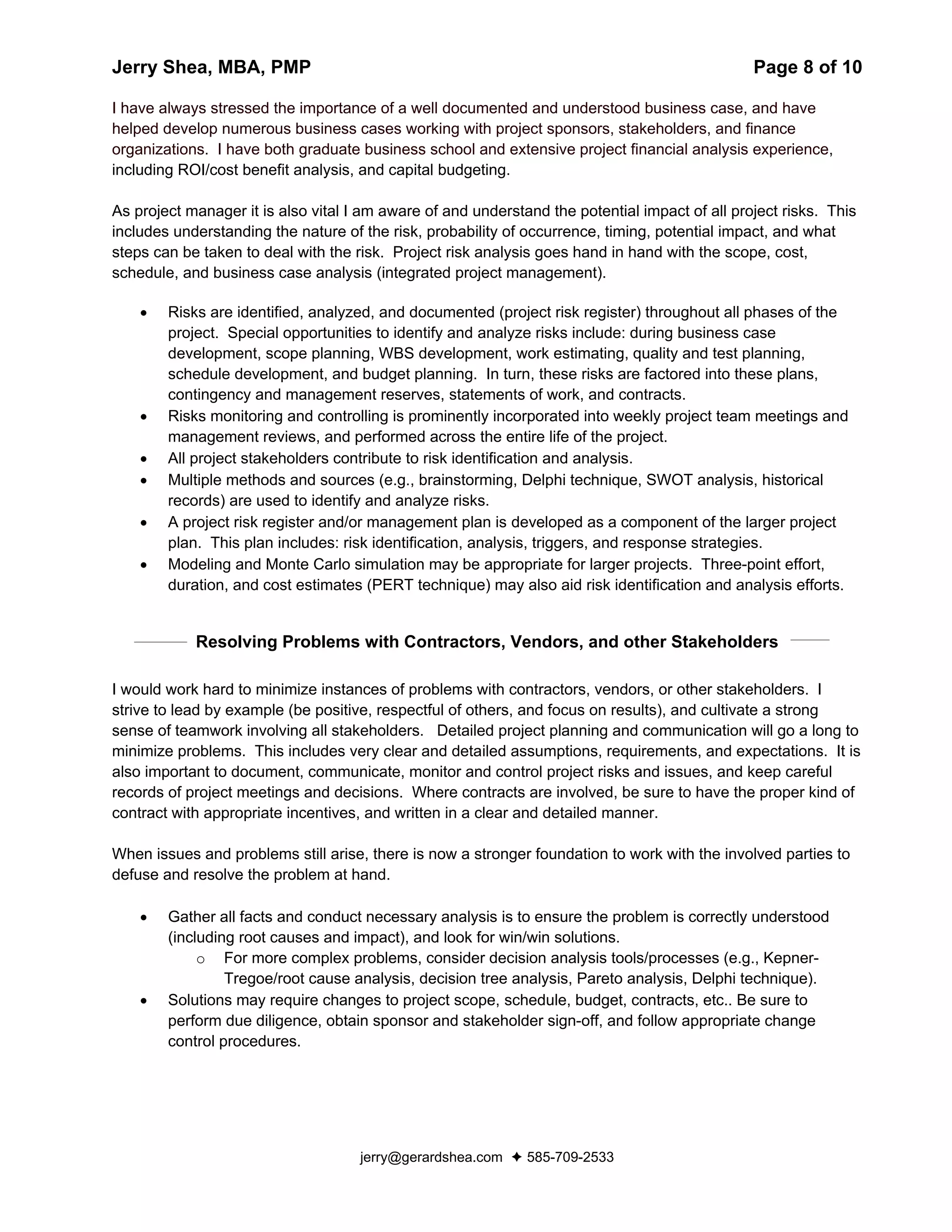 Jerry  Shea Resume And Addendum 5 2 09