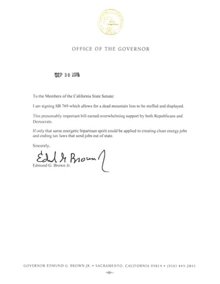 Jerry Brown signing message