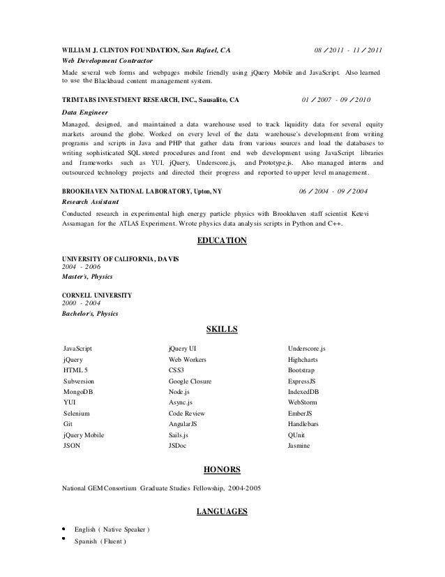 resume for software engineer