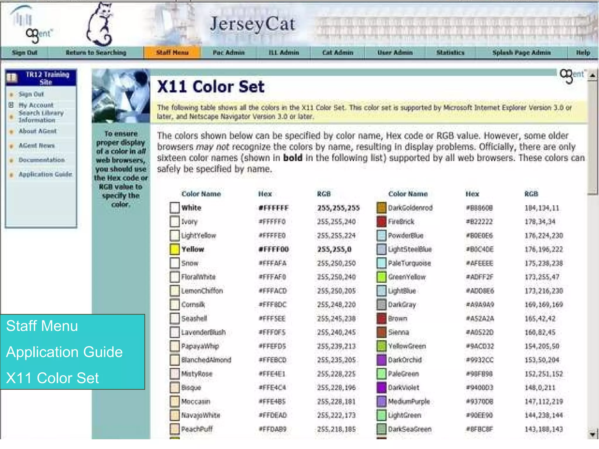 Staff Menu Application Guide X11 Color Set 
