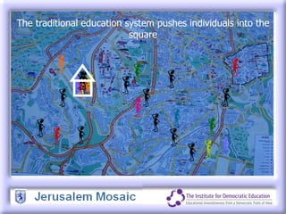 The traditional education system pushes individuals into the square 