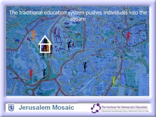 The traditional education system pushes individuals into the square 