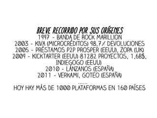 Breve recorrido por sus ORÍGENES
1997 – Banda de Rock Marillion
2003 – Kiva (microcréditos) 98,7% devoluciones
2005 – Prés...
