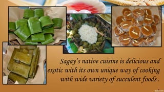 Sagay’s native cuisine is delicious and
exotic with its own unique way of cooking
with wide variety of succulent foods .
.
 