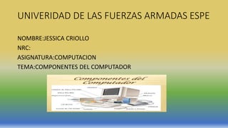 UNIVERIDAD DE LAS FUERZAS ARMADAS ESPE
NOMBRE:JESSICA CRIOLLO
NRC:
ASIGNATURA:COMPUTACION
TEMA:COMPONENTES DEL COMPUTADOR
 