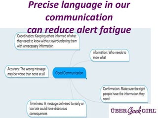 Precise language in our
communication
can reduce alert fatigue
 