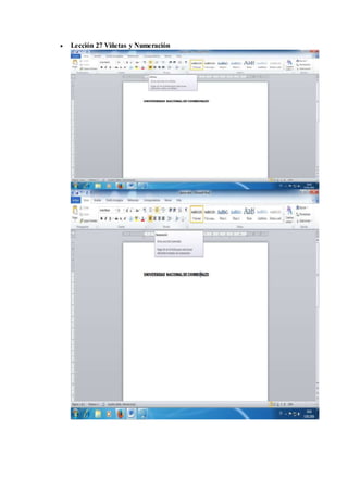  Lección 27 Viñetas y Numeración
 