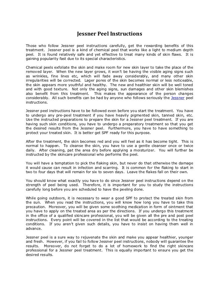 Jessner Peel Instructions