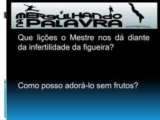 Que lições o Mestre nos dá diante da infertilidade da figueira?Como posso adorá-lo sem frutos?