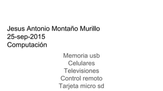 Jesus Antonio Montaño Murillo
25-sep-2015
Computación
Memoria usb
Celulares
Televisiones
Control remoto
Tarjeta micro sd
 