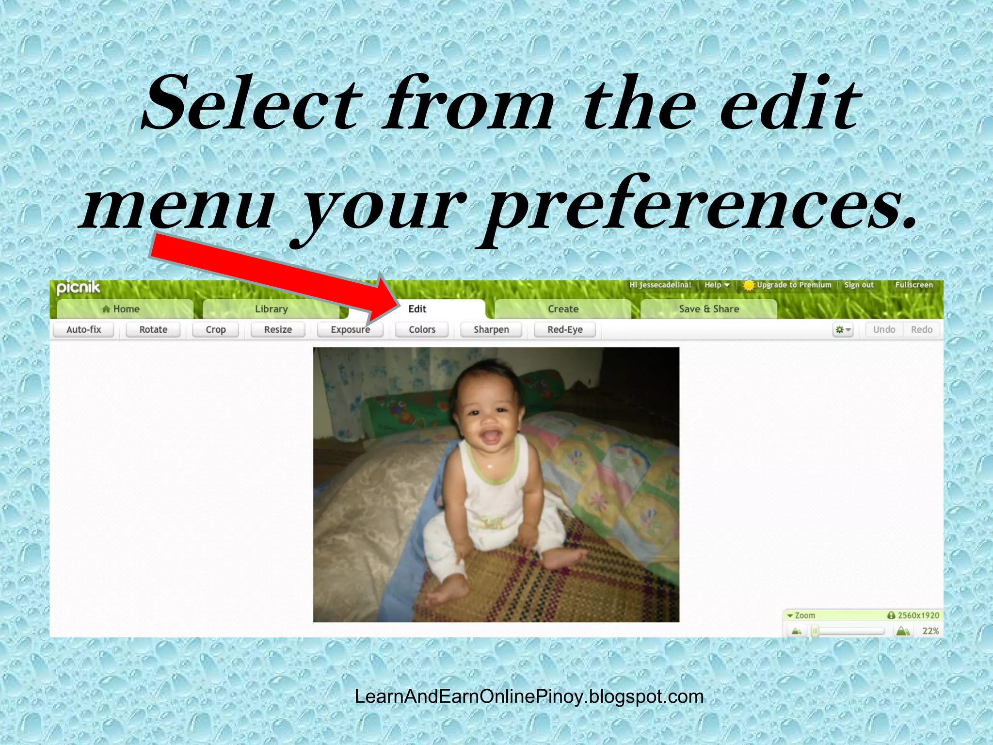 Select from the edit
menu your preferences.




       LearnAndEarnOnlinePinoy.blogspot.com
 