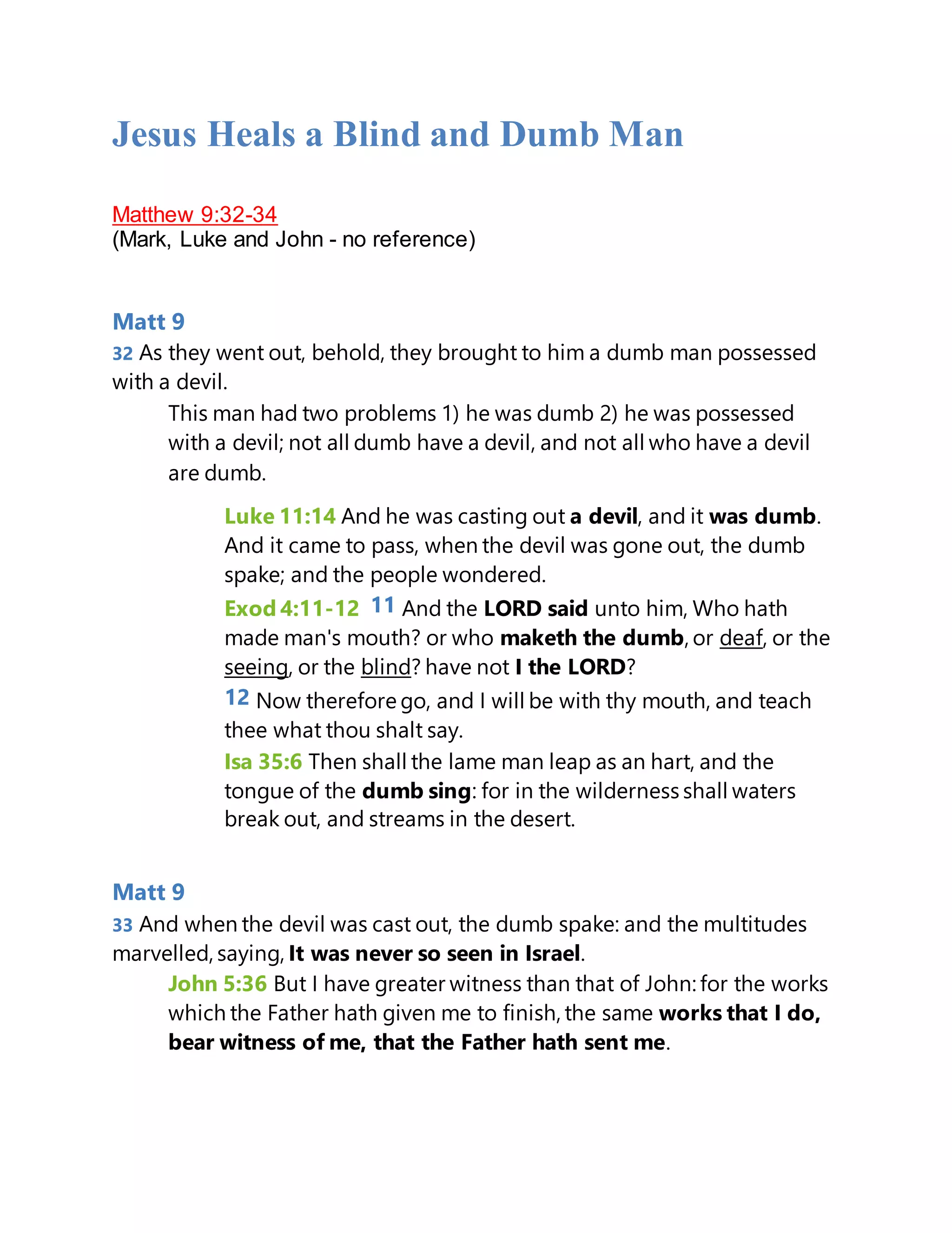 Jesus heals a blind and dumb man | DOCX