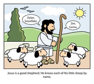 Jesus is a good shepherd. He knows each of His little sheep by
name.
Dylan,
Snowflake.
Zee,
Carina.
 