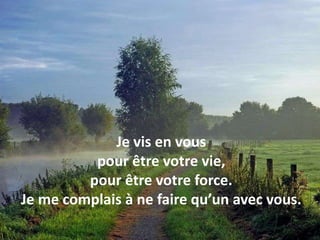 Je vis en vous pour être votre vie,pour être votre force.Je me complais à ne faire qu’un avec vous.